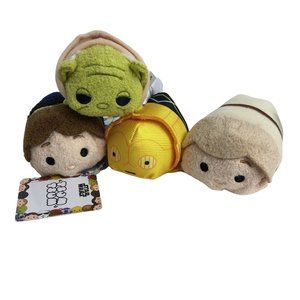 Disney Star Wars Tsum Tsum Mini Plush 3.5" Lot Of 4 Luke Skywalker Han Solo Yoda